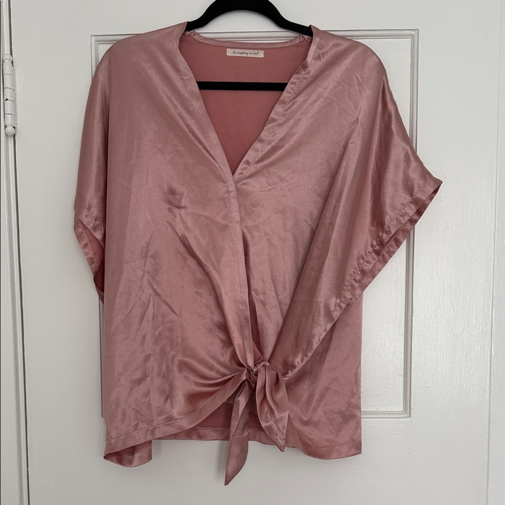 Elegant Pink Satin Women's Top with tie detail